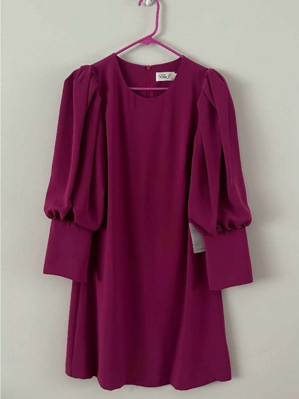Eliza J Long-Sleeve Puff-Sleeve Dress in Magenta NWT
